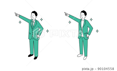 笑顔で指差す見た目の若い中年男性のイラスト、アイソメトリック、ベクター 笑顔で指差す見た目の若い中年男性のイラスト、アイソメトリック、ベクター 90104558