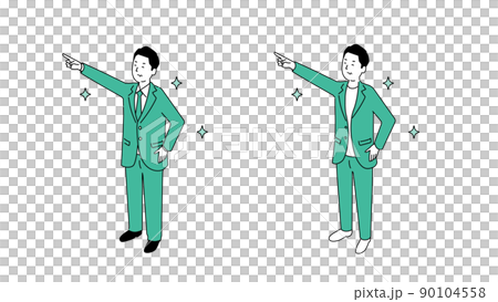 笑顔で指差す見た目の若い中年男性のイラスト、アイソメトリック、ベクター 笑顔で指差す見た目の若い中年男性のイラスト、アイソメトリック、ベクター 90104558