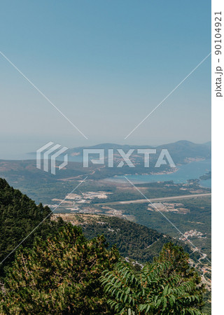 Beautiful nature mountains landscape. Kotor bay, Montenegro. Views of the Boka Bay, with the cities of Kotor and Tivat with the top of the mountain, Montenegro 90104921