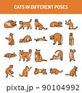 Different poses of cats line icons set. Isolated vector element. 90104992