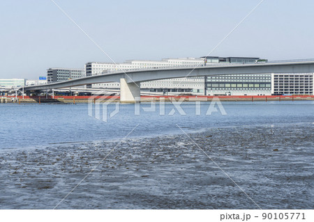 多摩川スカイブリッジと多摩川の干潟【神奈川県・川崎市－東京都・大田区】 90105771