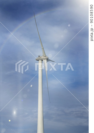 Wind turbines rotate. Producing clean, renewable energy. 90108590