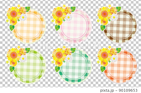 Sunflower flower text frame plaid color set circle 90109653