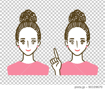 Illustration of a woman smiling and pointing her finger Illustration of a woman smiling and pointing her finger 90109670
