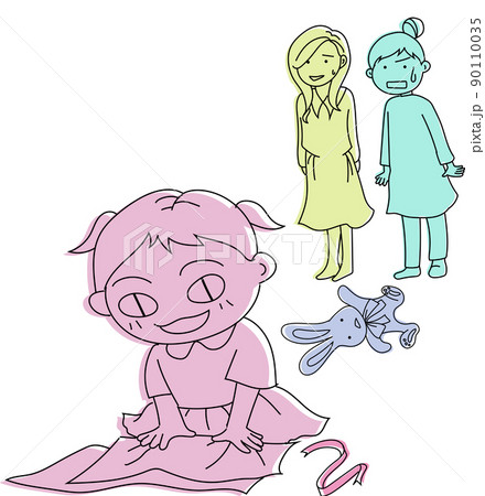 プレゼントの包み紙で遊ぶ子供と苦笑いの友人と焦る母親 90110035