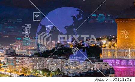 Smart city and communication network concept. 5G. LPWA Low Power Wide Area. Wireless communication. High quality photo Smart city and communication network concept. 5G. LPWA Low Power Wide Area. Wireless communication. High quality photo 90111308