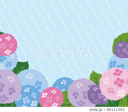 バナー あじさいと雨のイラスト 300 250サイズ対応のイラスト素材