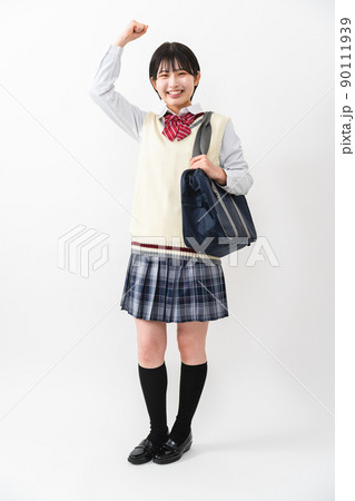 ガッツポーズをす女子高校生 ガッツポーズをす女子高校生 90111939
