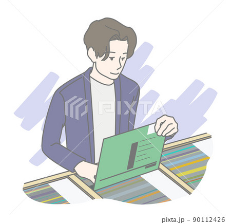 レコードを掘る、選ぶ若い男性 - 趣味・音楽 90112426