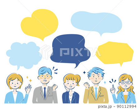 スーツ姿の男女　成功　笑顔　フレーム　ふきだし　3c 90112994