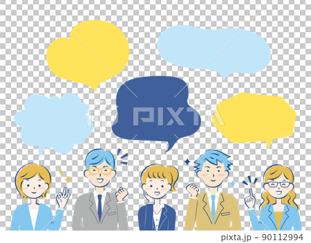 スーツ姿の男女　成功　笑顔　フレーム　ふきだし　3c 90112994