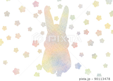 水彩のうさぎと梅のイラスト素材 水彩のうさぎと梅のイラスト素材 90113478