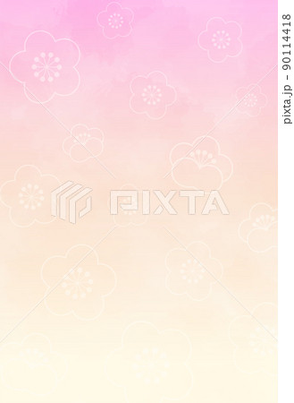梅の花が散りばめられたピンクから黄色のグラデーション水彩風背景イラスト はがきサイズ縦型 梅の花が散りばめられたピンクから黄色のグラデーション水彩風背景イラスト はがきサイズ縦型 90114418