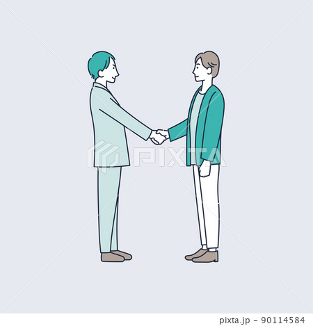 相手の目を見ながら握手する男たちのイラスト素材 90114584