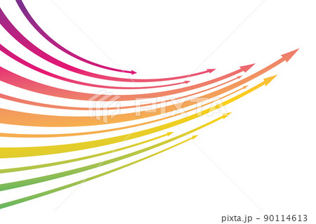 虹色のカラフルなグラデーションの右上向きのカーブした矢印のイラスト/白背景 虹色のカラフルなグラデーションの右上向きのカーブした矢印のイラスト/白背景 90114613