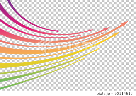 虹色のカラフルなグラデーションの右上向きのカーブした矢印のイラスト/白背景 虹色のカラフルなグラデーションの右上向きのカーブした矢印のイラスト/白背景 90114613