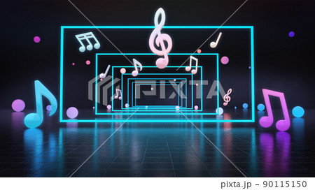 The platform for product showcase in the dark background with a colorful musical note. 90115150