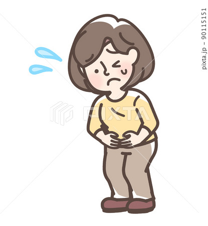 腹痛でお腹をおさえている女性 90115151