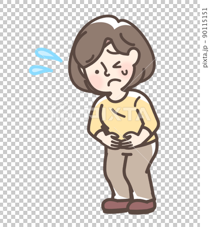 腹痛でお腹をおさえている女性 90115151