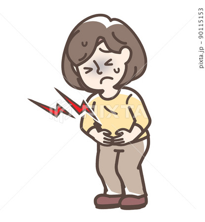 腹痛でお腹をおさえている女性 90115153