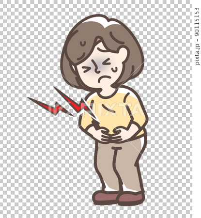 腹痛でお腹をおさえている女性 90115153