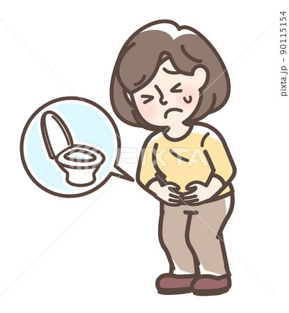 腹痛でお腹をおさえている女性 90115154