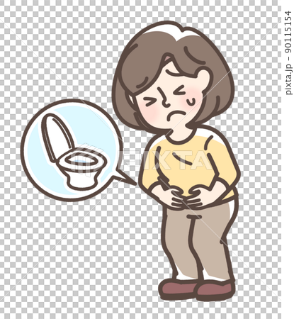 腹痛でお腹をおさえている女性 90115154