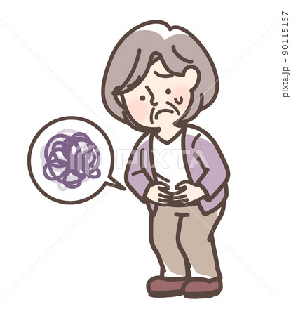 腹痛でお腹をおさえているおばあさん 90115157