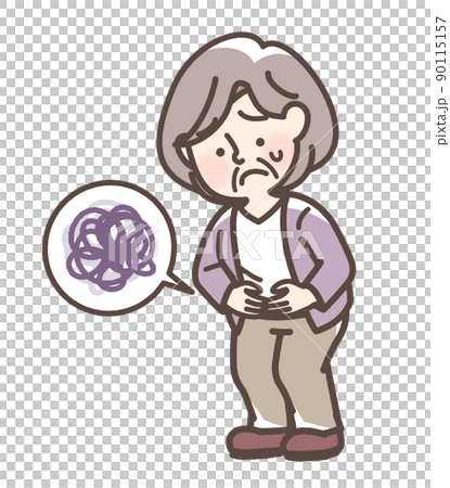 腹痛でお腹をおさえているおばあさん 90115157