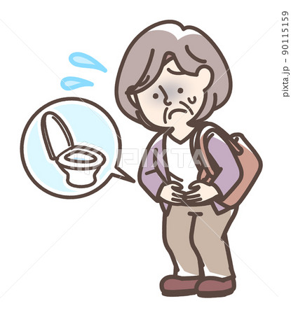 腹痛でお腹をおさえている高齢女性 90115159