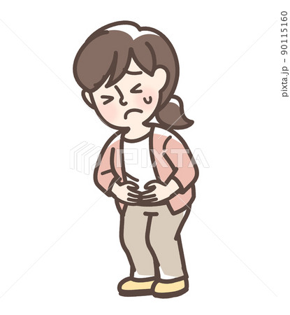 腹痛でお腹をおさえている女性 腹痛でお腹をおさえている女性 90115160