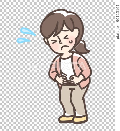 腹痛でお腹をおさえている女性 90115161