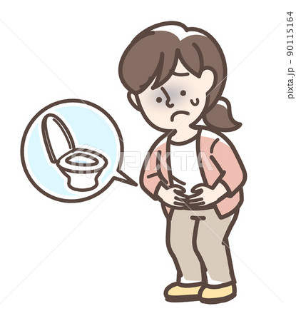 腹痛でお腹をおさえている女性 90115164