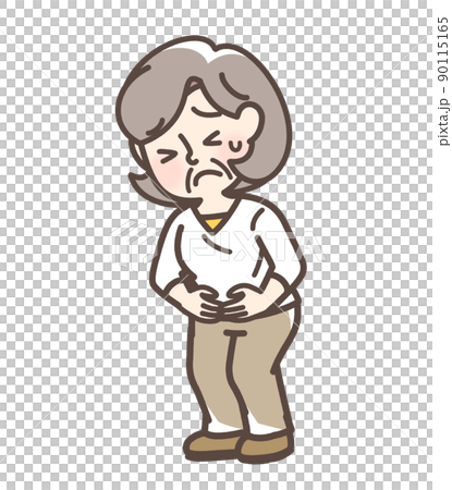 腹痛でお腹をおさえている女性 90115165