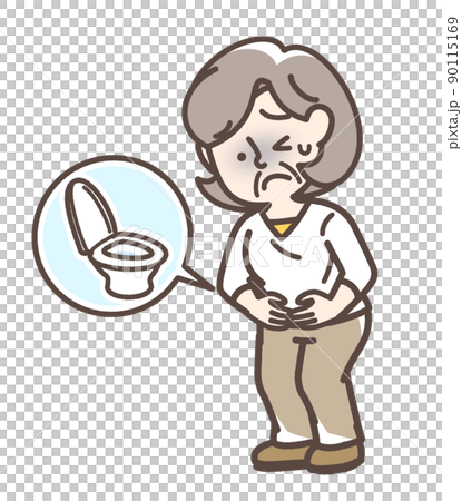 腹痛でお腹をおさえている女性 90115169