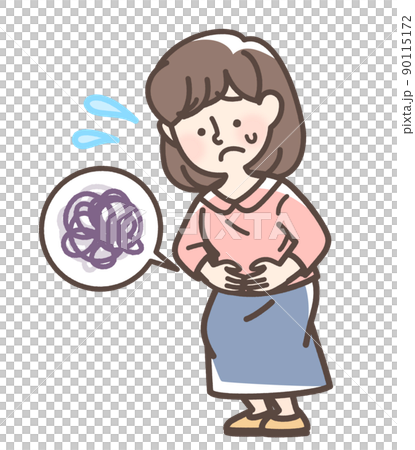 腹痛でお腹をおさえている女性 90115172