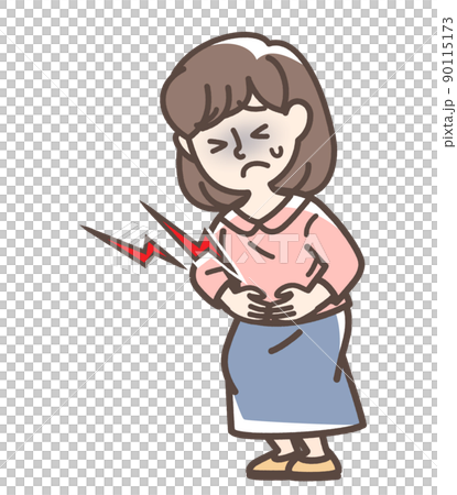 腹痛でお腹をおさえている女性 90115173