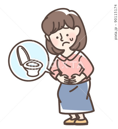 腹痛でお腹をおさえている女性 90115174