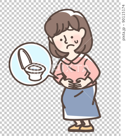 腹痛でお腹をおさえている女性 90115174