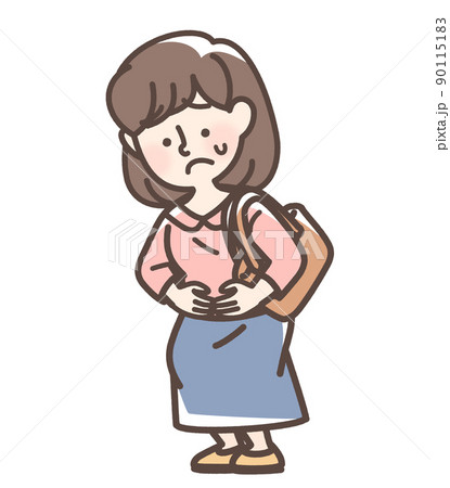 腹痛でお腹をおさえている女性 90115183