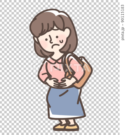 腹痛でお腹をおさえている女性 90115183