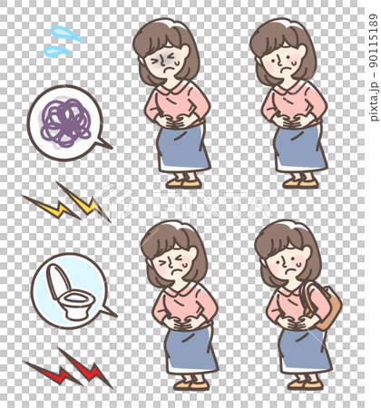 腹痛でお腹をおさえている女性セット 90115189