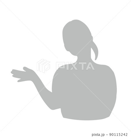 お知らせをする女性のジェスチャーシルエットイラスト グレーのイラスト素材 お知らせをする女性のジェスチャーシルエットイラスト グレーのイラスト素材