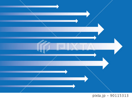 青いグラデーション背景に白の右向きの矢印のイラスト/白背景 90115313