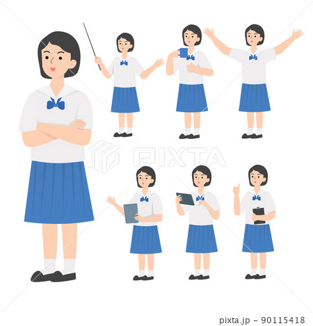 Thai student uniform cartoon presenting concept 90115418