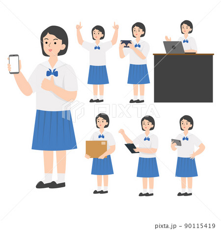 Thai student uniform cartoon presenting concept 90115419