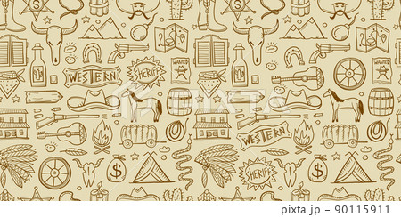 Wild Western. Adventure Background. Icons collection for your design Wild Western. Adventure Background. Icons collection for your design 90115911