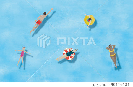 海で泳ぐ人々水彩画背景薄め 90116181