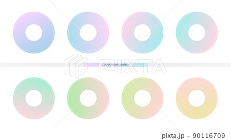 ドーナッツ型のマーメイドカラーのグラデーションで着彩した丸 - おしゃれなパーツ素材のセット 90116709