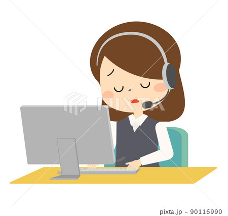 対応できず落ち込んでいるオペレーターの女性 対応できず落ち込んでいるオペレーターの女性 90116990